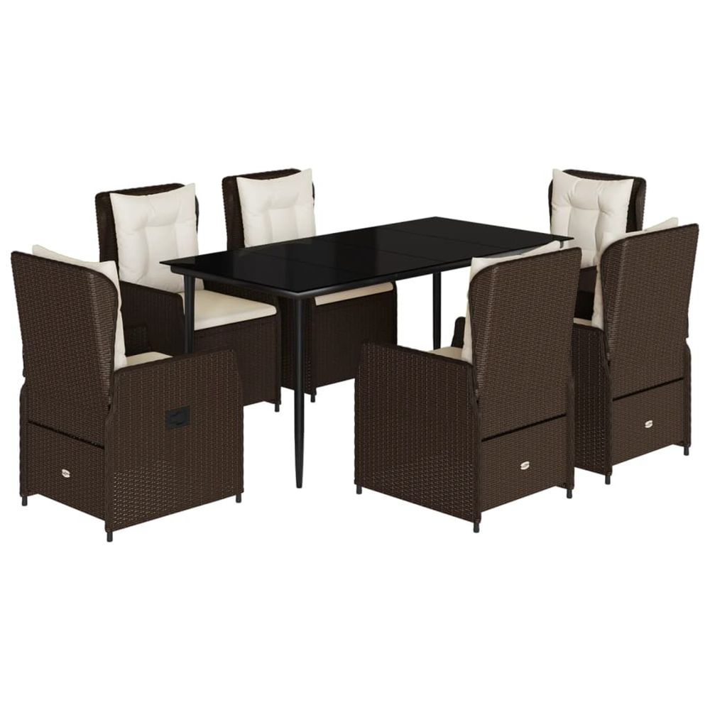 Ensemble à manger de jardin et coussins 7 pcs marron rotin