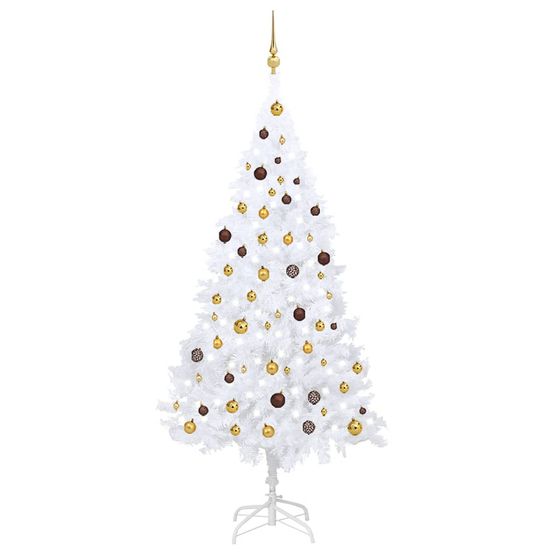 Arbre de noël artificiel pré-éclairé et boules blanc 210 cm pvc
