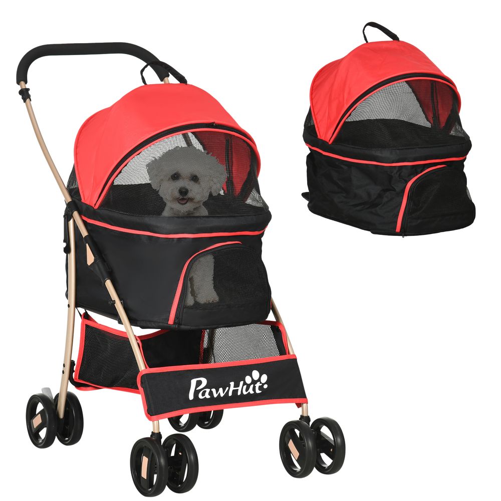 Poussette 2 en 1 chien chat acier oxford sac transport amovible pliable 82x50x98 cm rouge