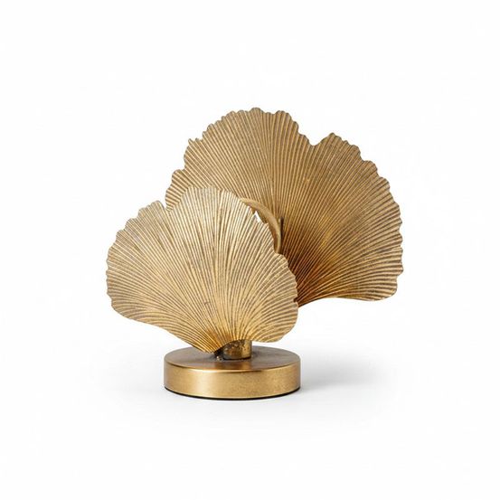 Lampe à poser décorative 2 feuilles ginkgo fer doré 15x32x33cm