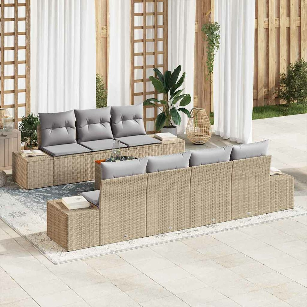 Ensemble de canapé de jardin avec coussin 8 pcs beige polyrotin