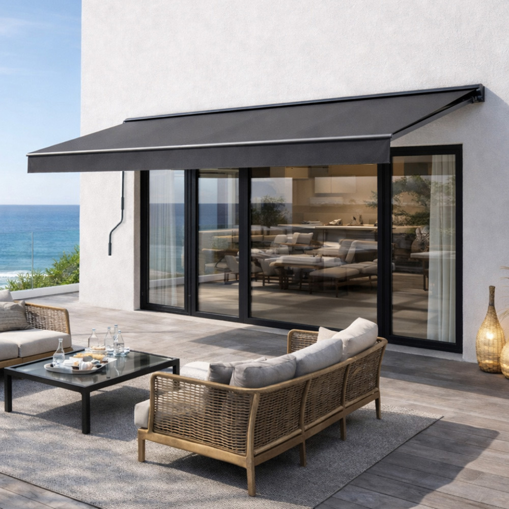 Store banne manuel 3,95 x 2,5 m en aluminium avec toile gris adro