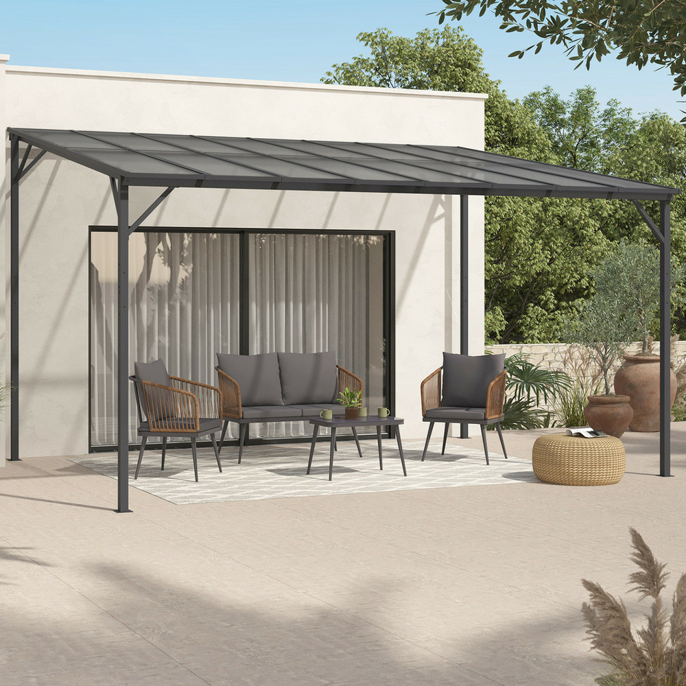 Pergola toit rigide en polycarbonate 3x4 m gris anthracite