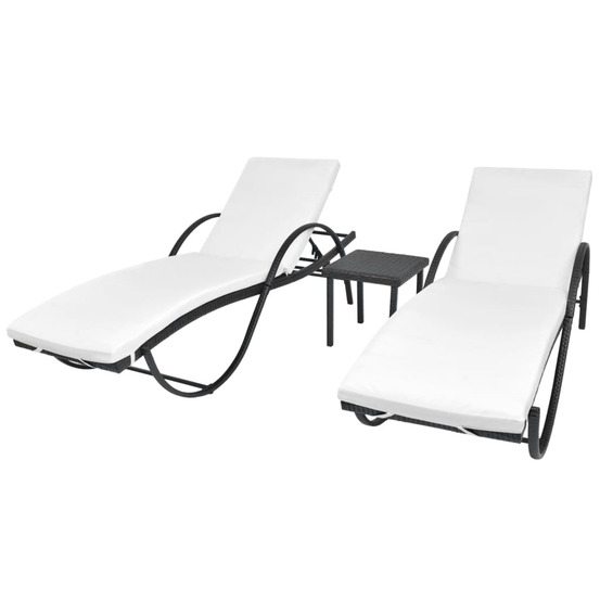 Chaises longues lot de 2 avec table résine tressée noir