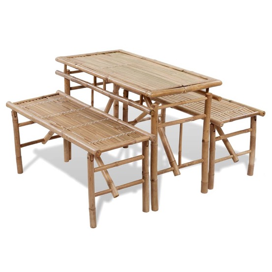 Table de brasserie avec 2 bancs 100 cm bambou