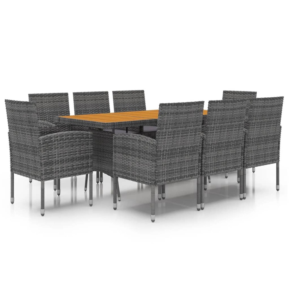 Ensemble à manger d'extérieur 9 pcs résine tressée gris