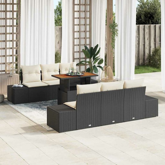 Ensemble de canapé de jardin 7 pcs noir poly rotin