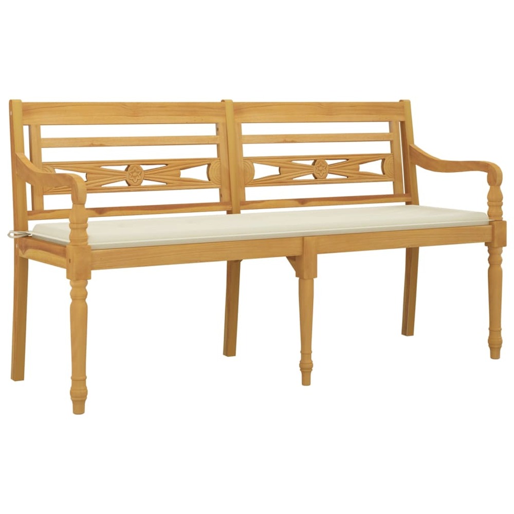 Banc de jardin meuble de patio d'extérieur terrasse avec coussin crème 150 cm bois de teck massif