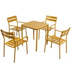 Table de terrasse carrée (70 x 70cm) et 4 fauteuils jaune moutarde