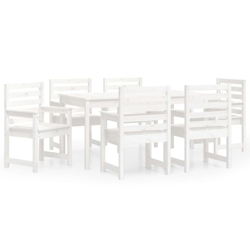 Ensemble à manger de jardin 7 pcs blanc bois massif de pin
