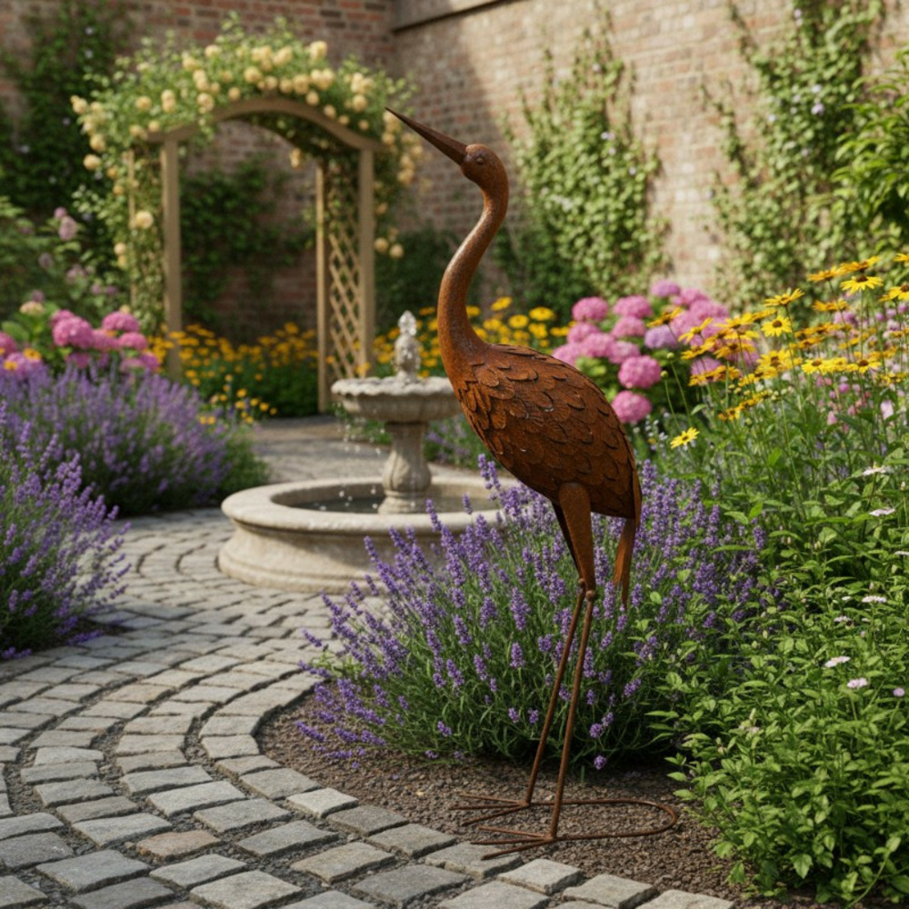 Héron fer décoratif 12x9x100cm
