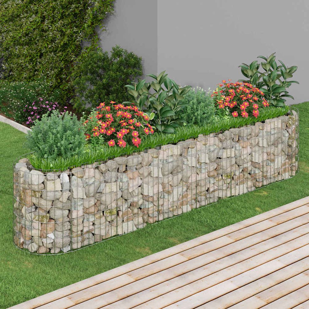 Lit surélevé gabion fer galvanisé aménagement jardin bordure robuste 260x50x50cm argent