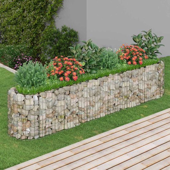 Lit surélevé gabion fer galvanisé aménagement jardin bordure robuste 260x50x50cm argent