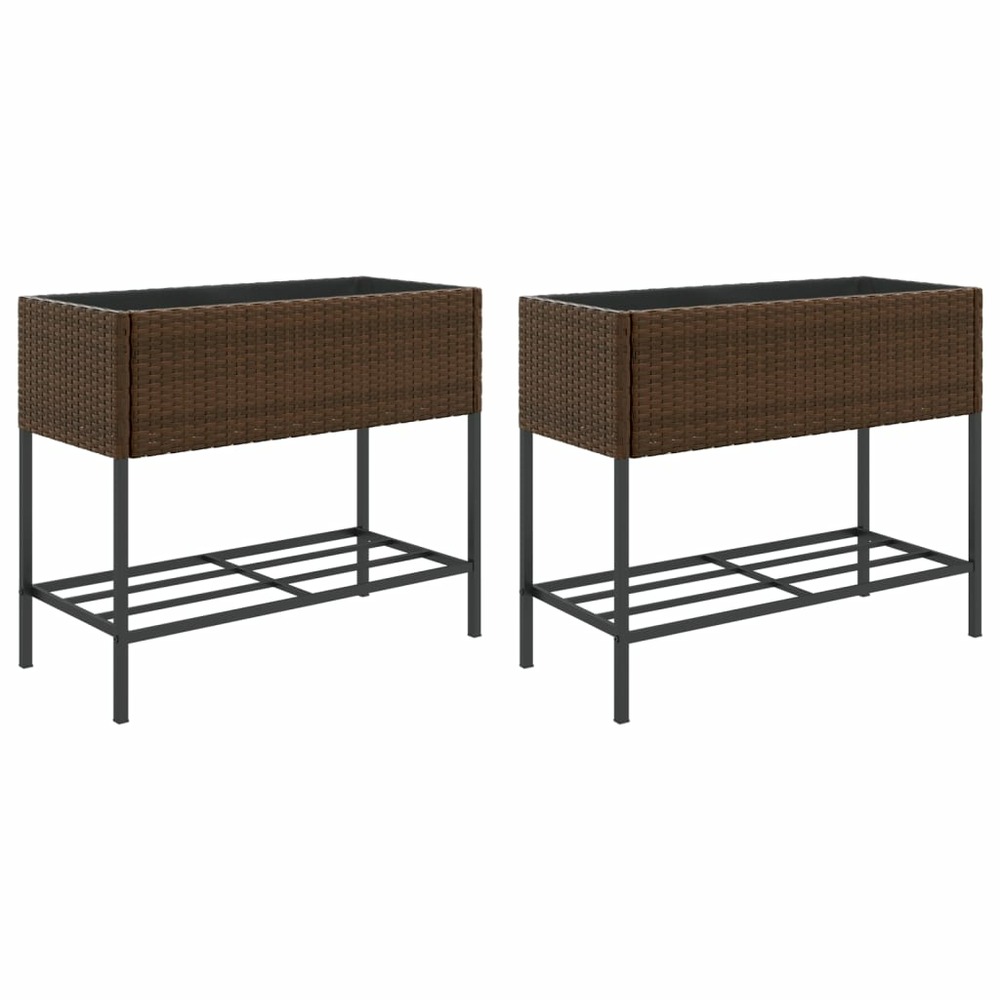 Jardinière bac lit surélevé plantes fleurs jardin terrasses avec étagère lot de 2 brun 90 x 40 x 75 cm résine tressée marron