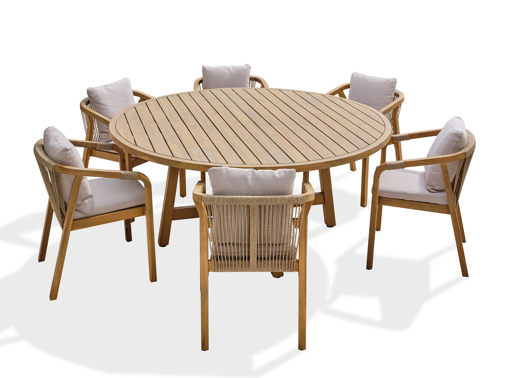 Ensemble repas de jardin serena (180x180 cm) 6 places en bois d'acacia - wood