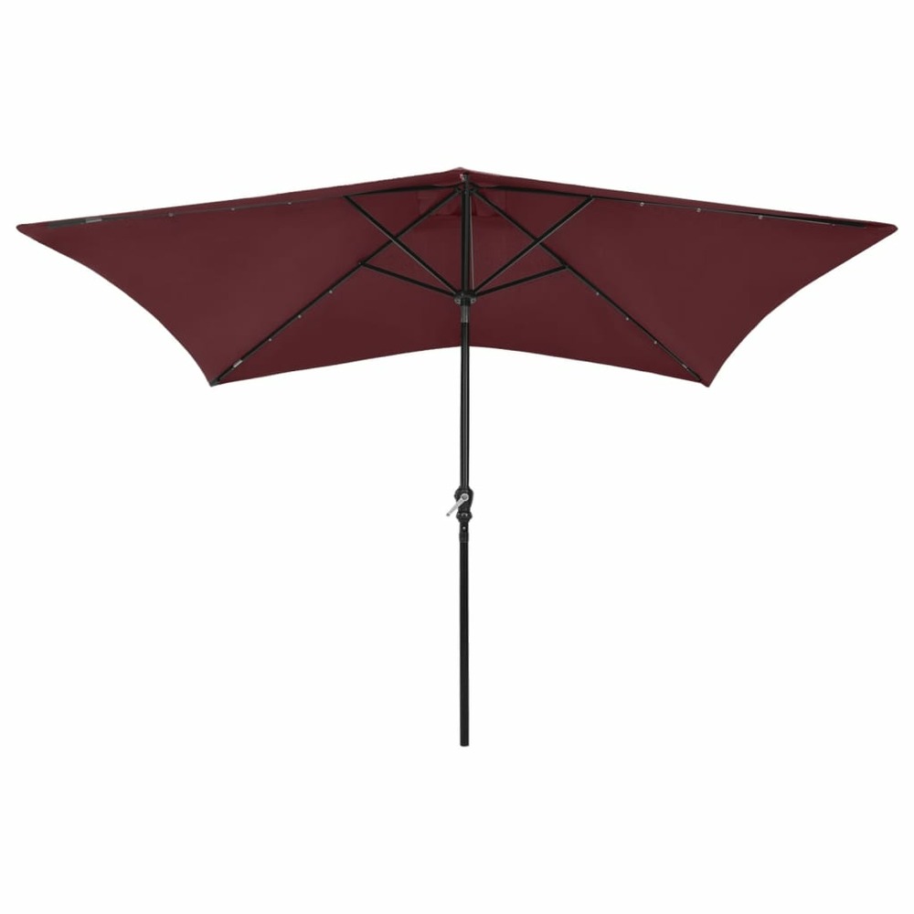 Parasol de jardin avec led et mât en acier rouge bordeaux 2x3 m