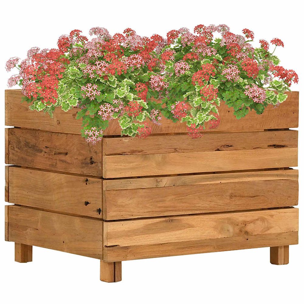 Jardinière surélevée en teck recyclé et acier pour balcon 50x40x38 cm
