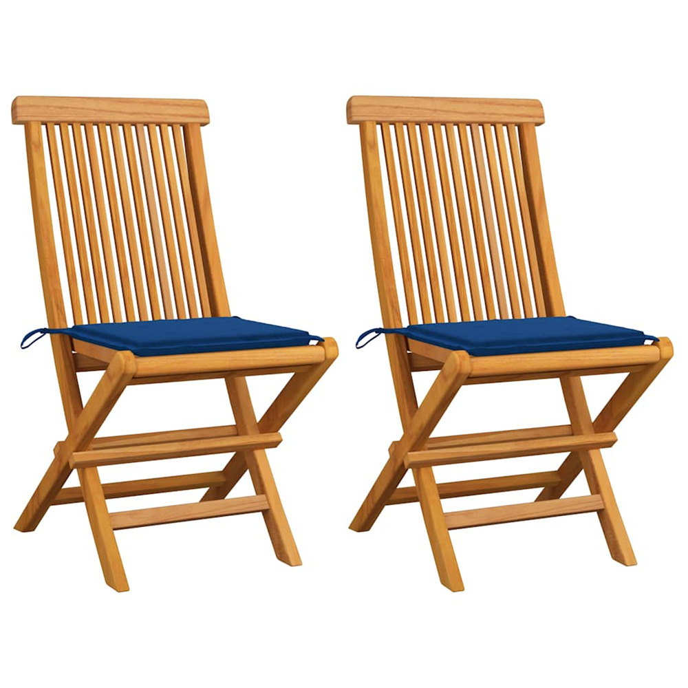 Chaises de jardin et coussins bleu royal lot de 2 bois de teck