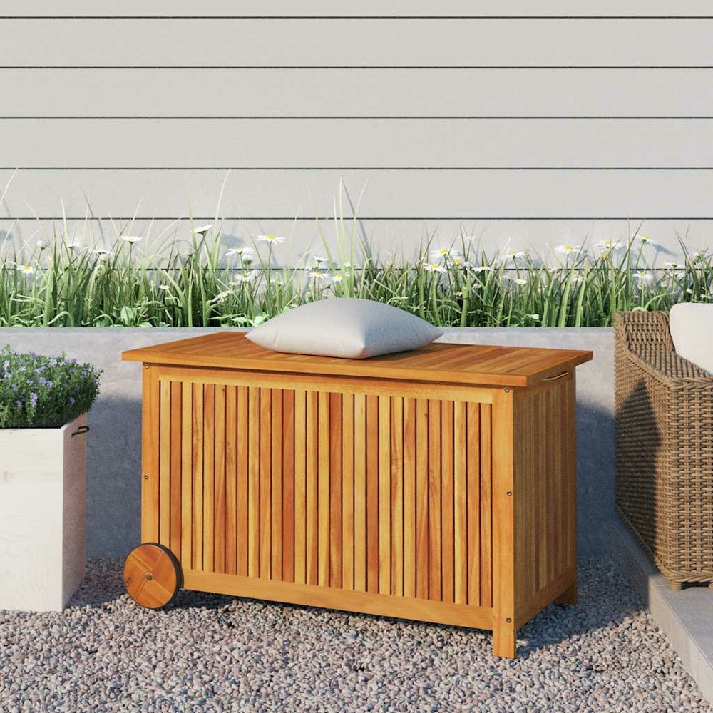 Boîte de rangement de jardin avec roues 90x50x58 cm bois acacia