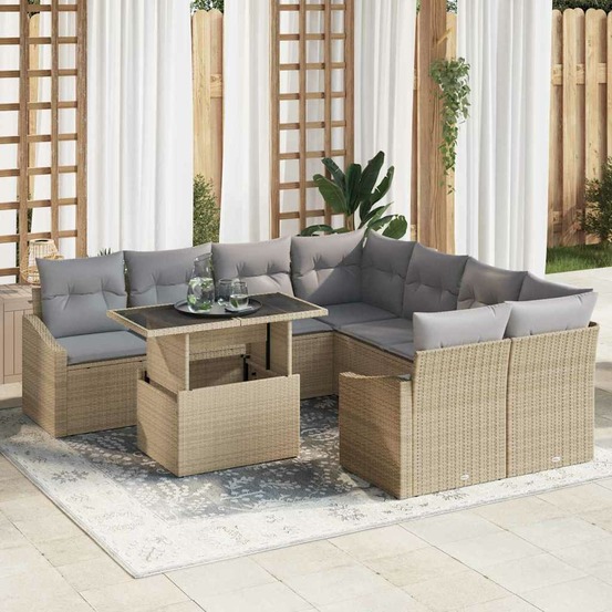 Ensemble de canapé de jardin 9 pcs beige poly rotin