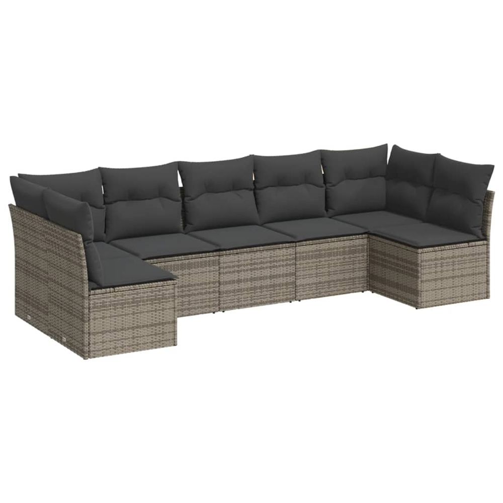 Salon de jardin avec coussins 7 pcs gris résine tressée