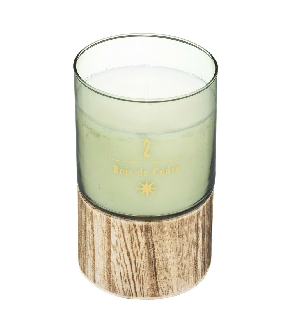 Bougie parfumée bois de cèdre pot en verre et bois 360 g