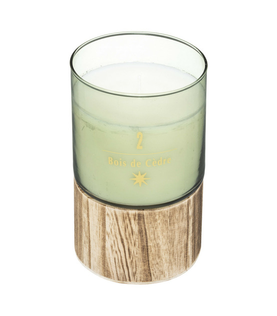 Bougie parfumée bois de cèdre pot en verre et bois 360 g