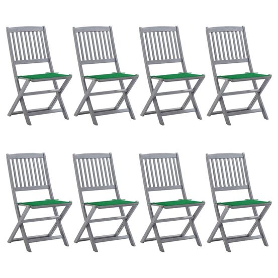 Chaises pliantes 8 pièces avec coussins en bois d'acacia massif