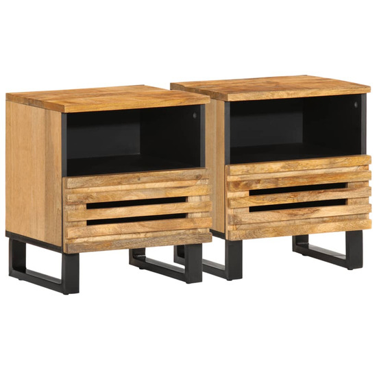 Tables de chevet 2 pcs 40x34x46 cm bois massif de manguier brut