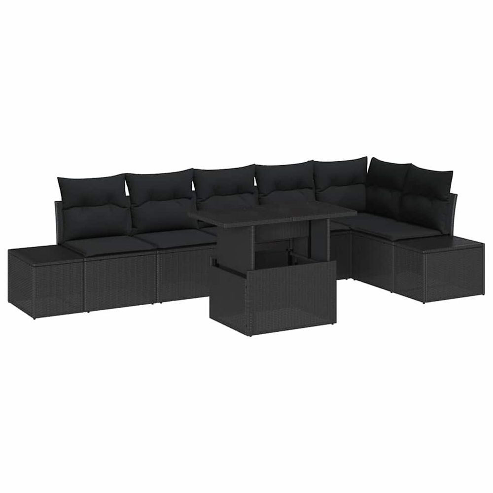 Ensemble de canapé de jardin 7 pc noir polyrotin