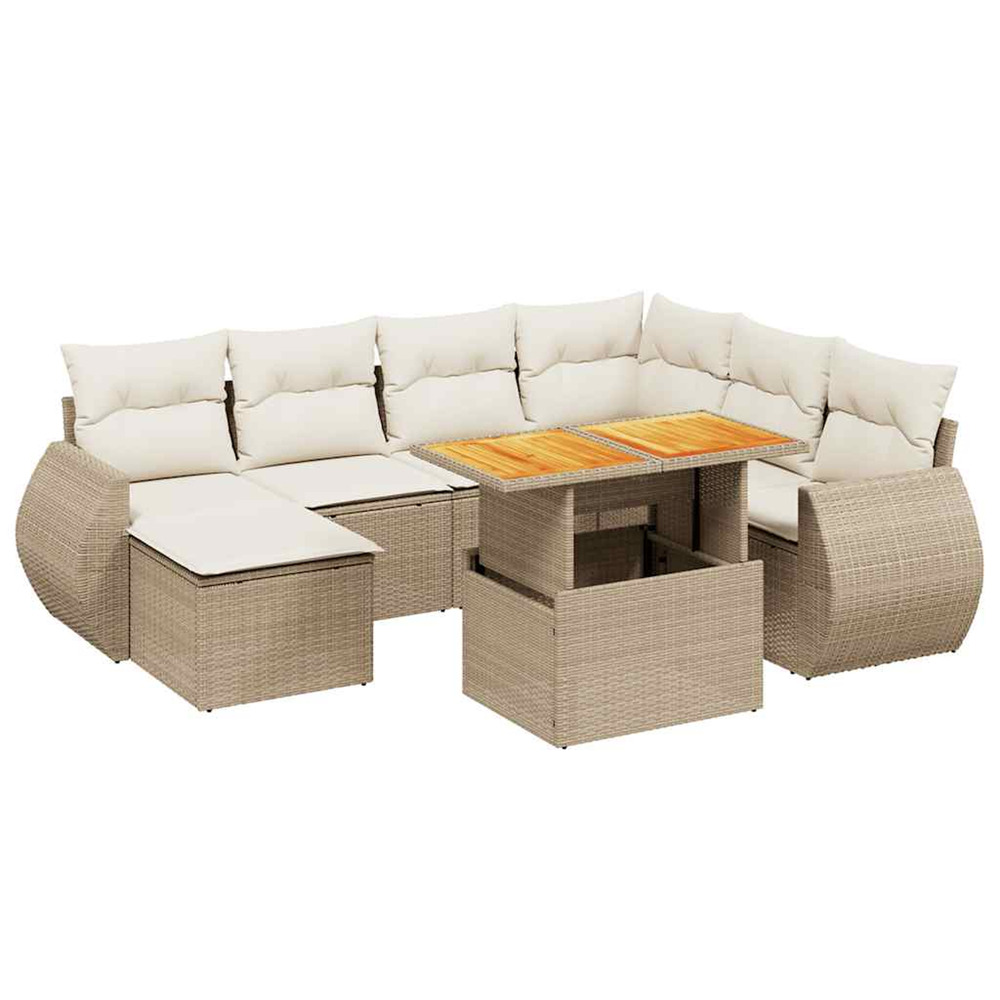 Salon de jardin avec coussins 8 pcs beige résine tressée