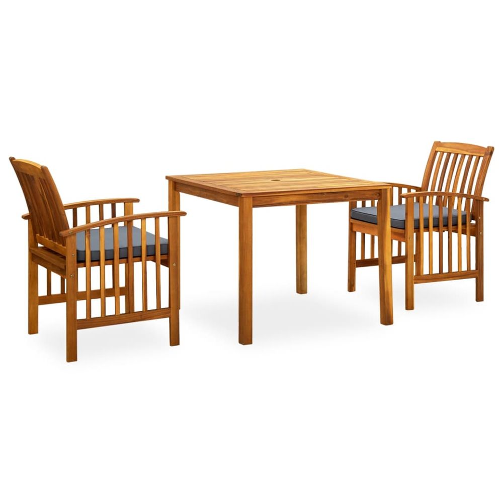 Ensemble à manger de jardin 3 pcs et coussins acacia solide