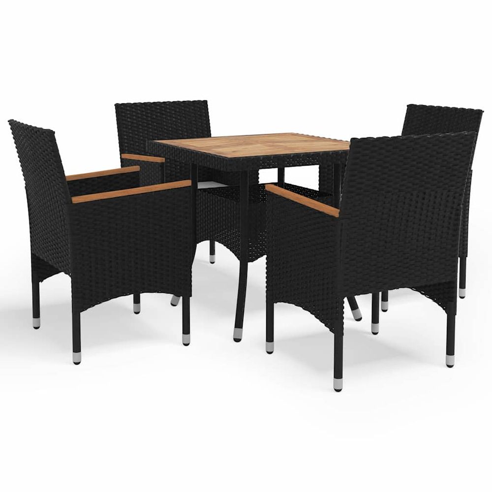 Ensemble à manger de jardin 5 pcs noir résine tressée et acacia