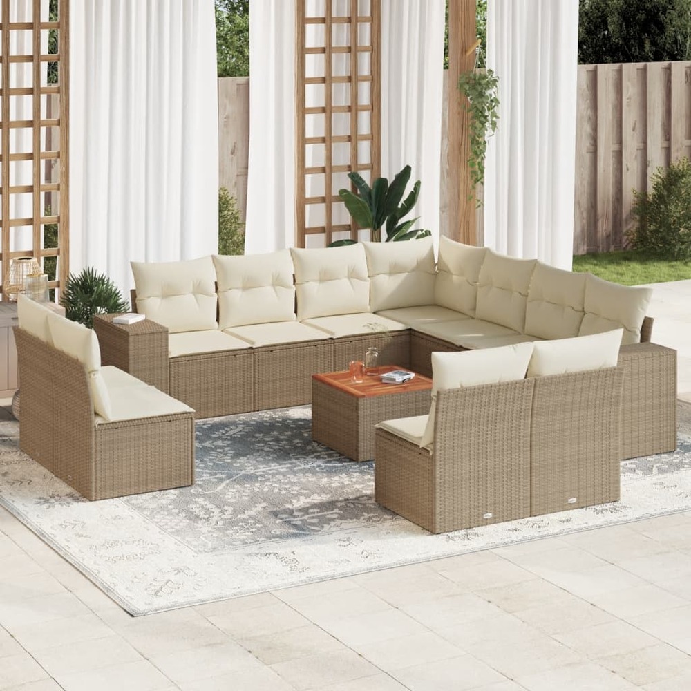 Salon de jardin avec coussins 12 pcs beige résine tressée