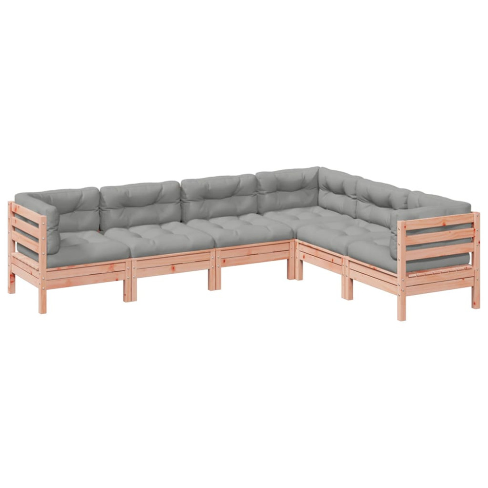 Salon de jardin 6 pcs et coussins bois massif sapin de douglas