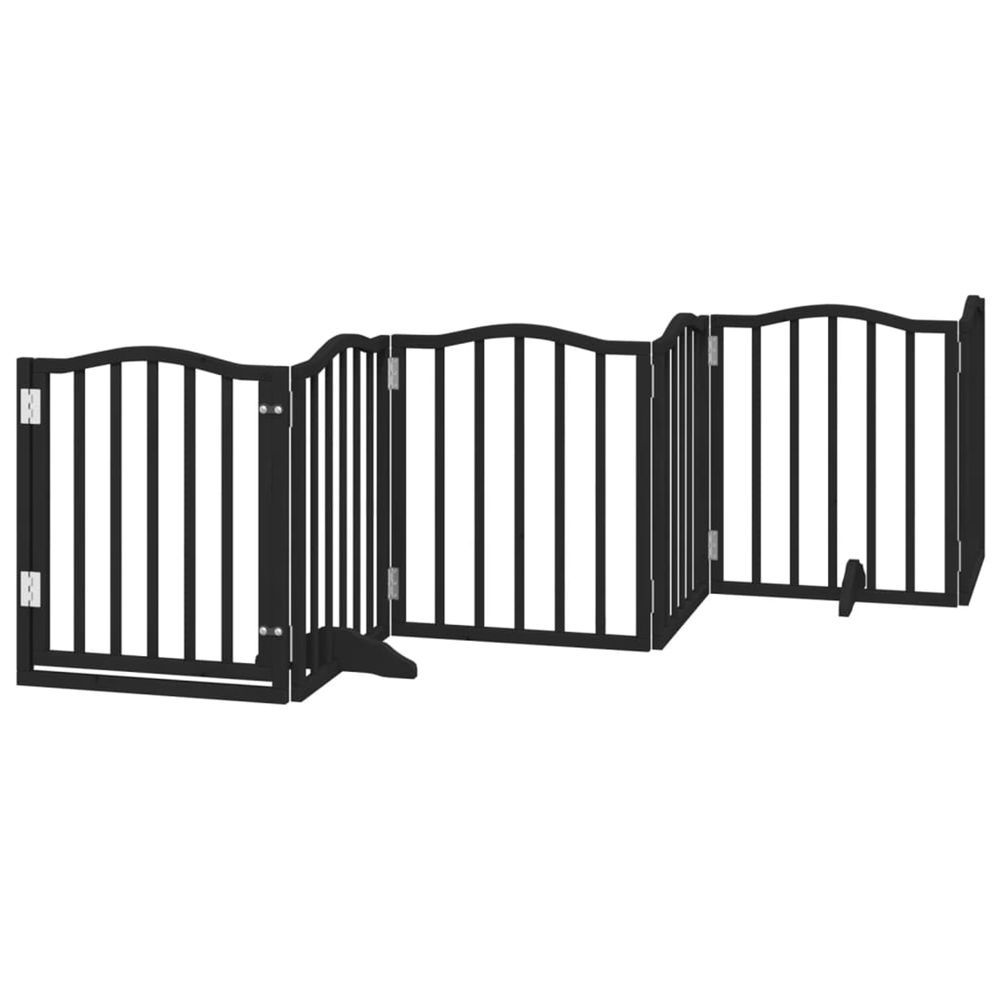 Barrière pour chiens et porte 6 panneaux noir bois de peuplier