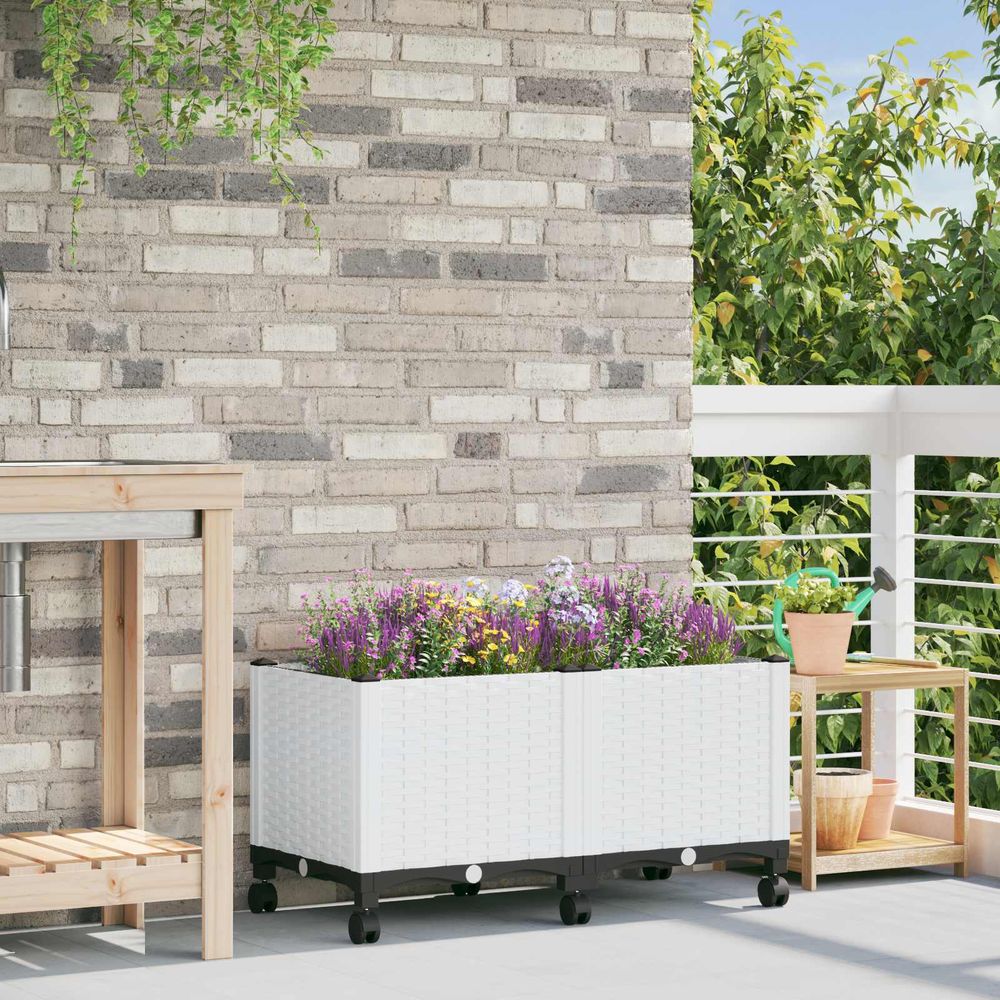 Jardinière sur roulettes polypropylène aménagement balcons jardins blanc 80x40x48cm