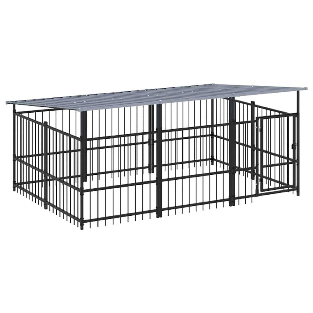 Chenil d'extérieur avec toit pour chiens acier 5,63 m²