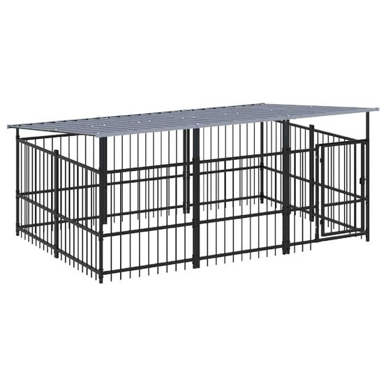 Chenil d'extérieur avec toit pour chiens acier 5,63 m²