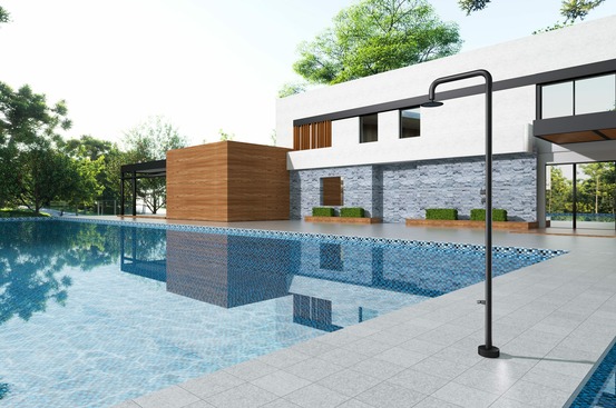 Douche de piscine en acier inox 316 noir resistante et anticorrosion design robuste