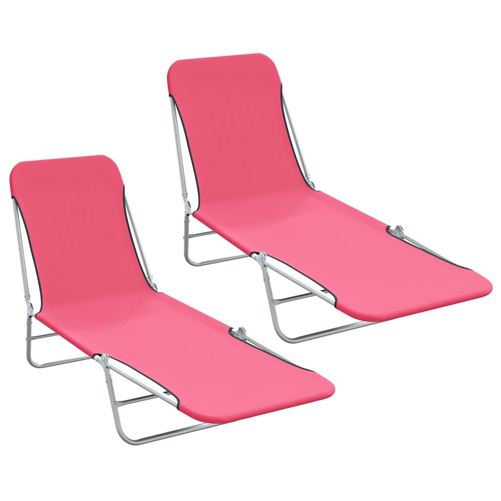 Chaises longues pliables lot de 2 acier et tissu rose