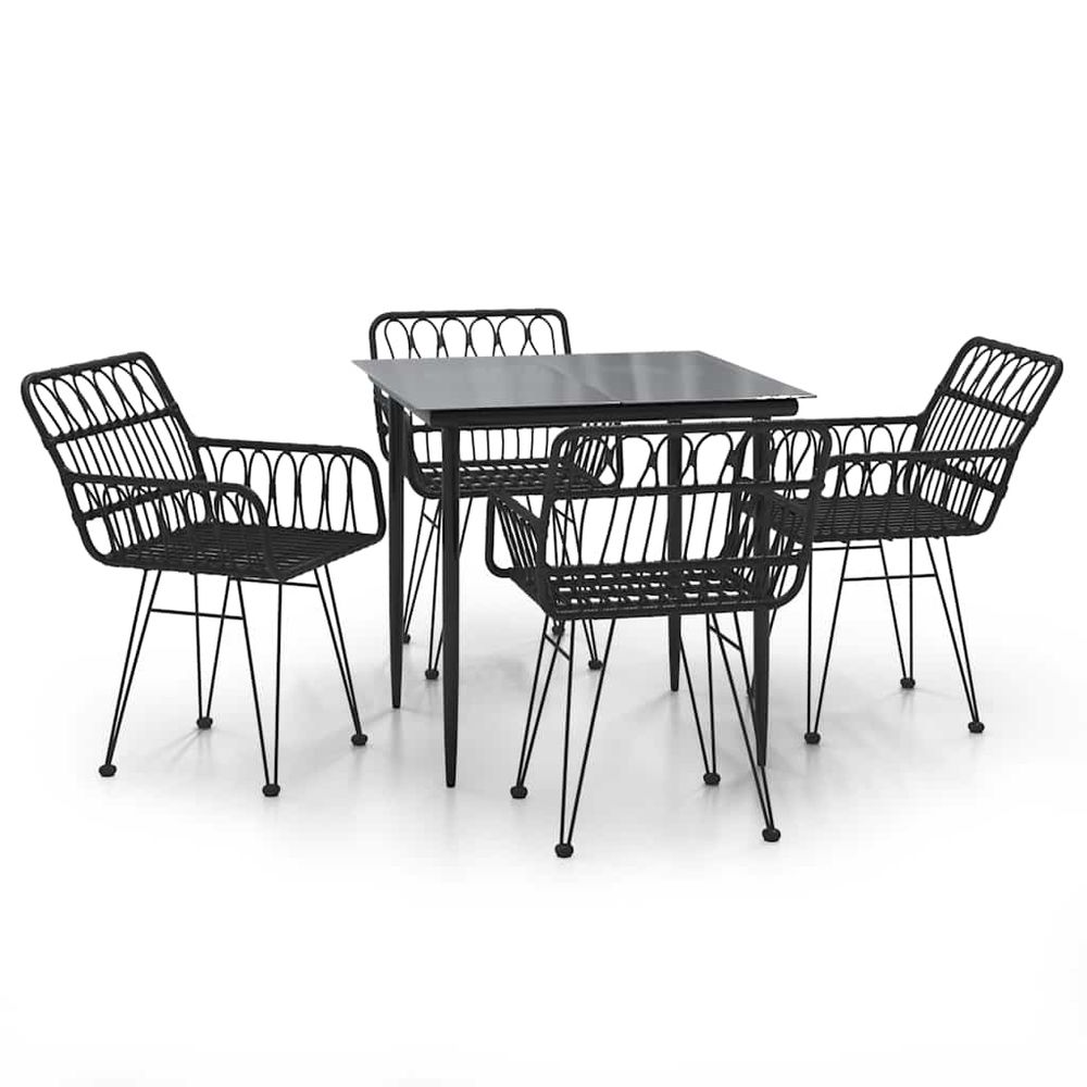 Ensemble à manger de jardin 5 pcs noir résine tressée
