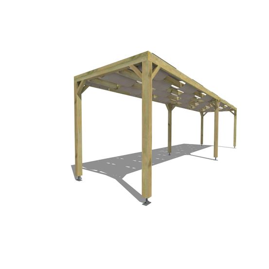 Pergola bois • 10m x 2m • indépendante • sens largeur • voilage semi-transparent inclus • livraison comprise