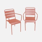 Lot de 2 fauteuils intérieur / extérieur en métal peinture antirouille empilables coloris rose saumon