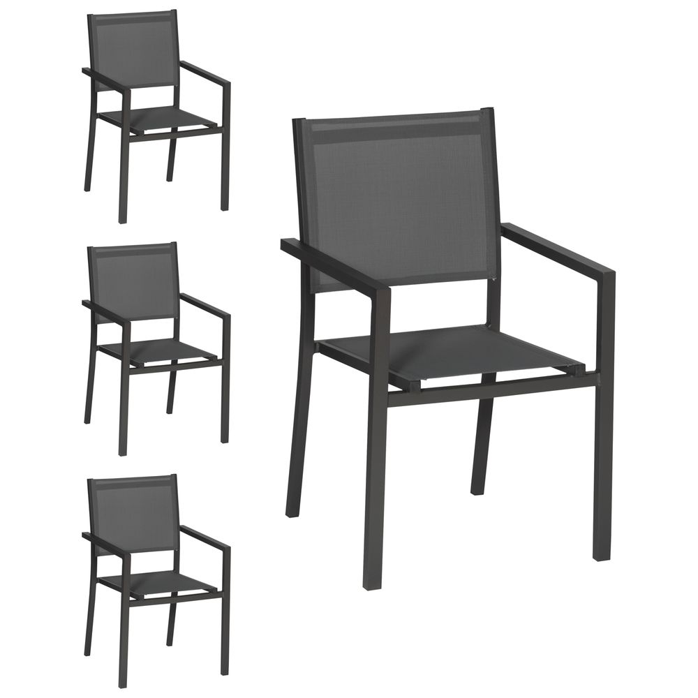 Lot de 4 chaises en aluminium anthracite - textilène gris