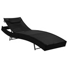 Transat chaise longue bain de soleil lit de jardin terrasse meuble d'extérieur avec oreiller résine tressée noir