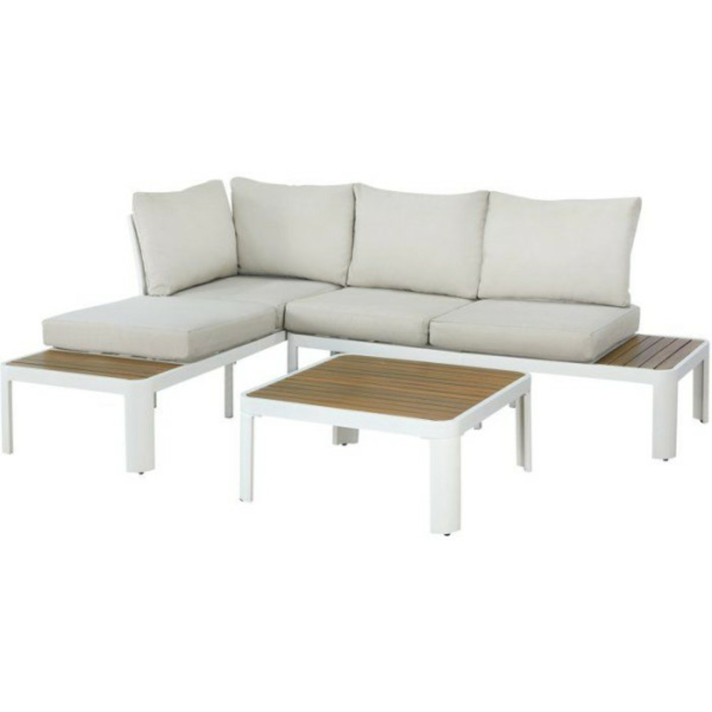 Salon de jardin canapé d'angle - aluminium - 4 personnes - olana - blanc et beige