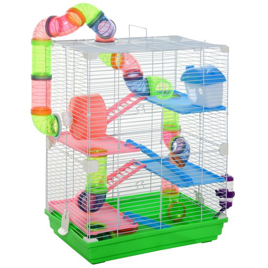 Cage pour hamster métal 5 niveaux avec roue et tubes 46x30x58cm vert