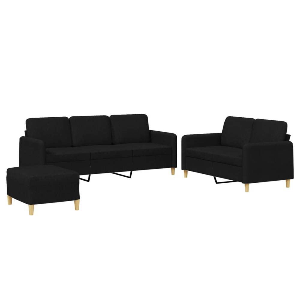 Ensemble de canapés 3 pcs avec coussins noir tissu