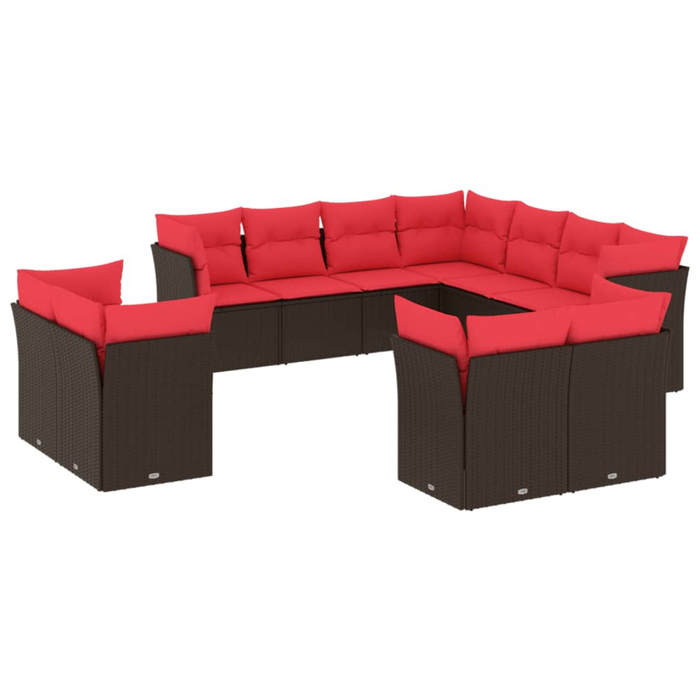 Salon de jardin et coussins 11 pcs marron résine tressée